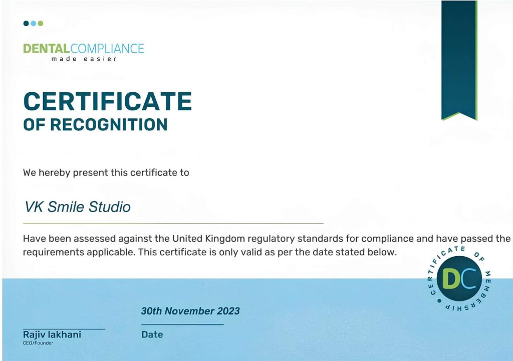 Dental compliance certificat