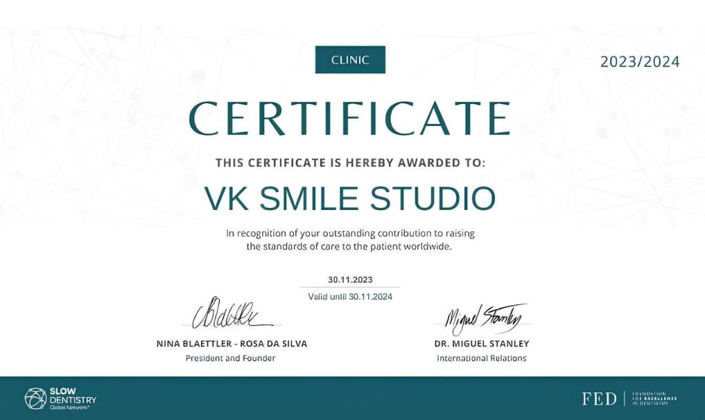 Slow dentistry certificat